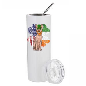 St Patricks Day Irish American Flag Sphynx Cat Gift Stainless Steel Tumbler