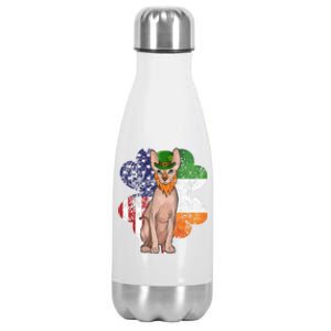 St Patricks Day Irish American Flag Sphynx Cat Gift Stainless Steel Insulated Water Bottle