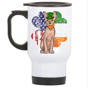 St Patricks Day Irish American Flag Sphynx Cat Gift Stainless Steel Travel Mug