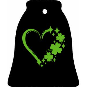 St Patricks Day Cute Heart Love Shamrock St Patricks Day Ceramic Bell Ornament