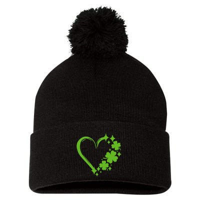 St Patricks Day Cute Heart Love Shamrock St Patricks Day Pom Pom 12in Knit Beanie