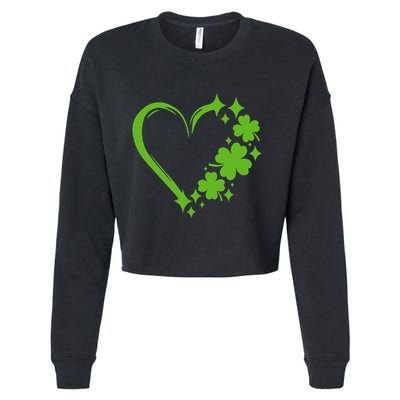 St Patricks Day Cute Heart Love Shamrock St Patricks Day Cropped Pullover Crew