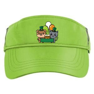 St Patrick's Day Cute Dog Cat And Beer Luck Cloverleaf Gift Adult Drive Performance Visor