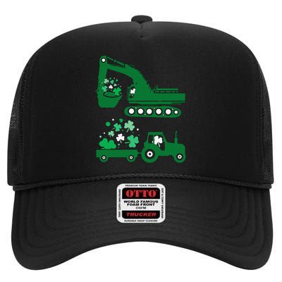 St Pattys Day Truck Vehicles Front Loader And Excavator High Crown Mesh Back Trucker Hat