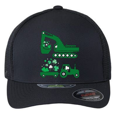 St Pattys Day Truck Vehicles Front Loader And Excavator Flexfit Unipanel Trucker Cap