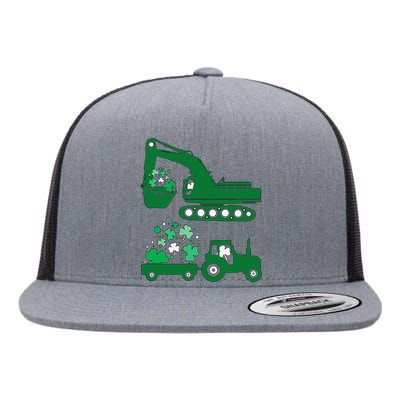 St Pattys Day Truck Vehicles Front Loader And Excavator Flat Bill Trucker Hat