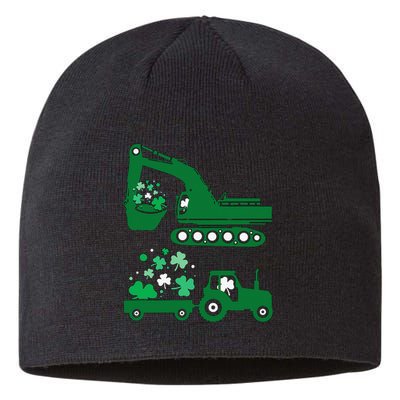 St Pattys Day Truck Vehicles Front Loader And Excavator Sustainable Beanie