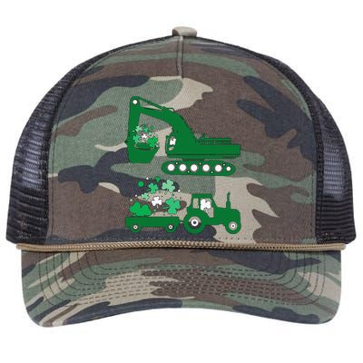 St Pattys Day Truck Vehicles Front Loader And Excavator Retro Rope Trucker Hat Cap