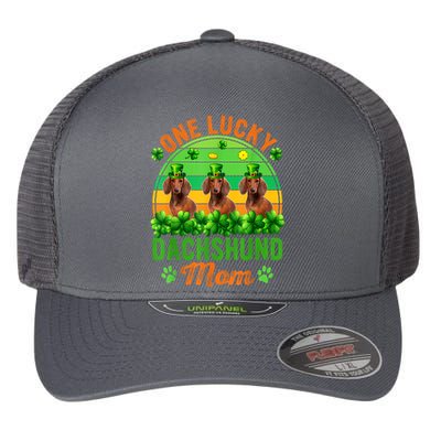 St. Patricks Day Three Cute Dogs One Lucky Dachshund Mom Gift Flexfit Unipanel Trucker Cap