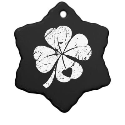 St Patricks Day Lucky Four Leaf Irish Shamrock with Heart Ceramic Star Ornament