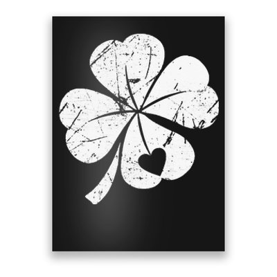 St Patricks Day Lucky Four Leaf Irish Shamrock with Heart Poster