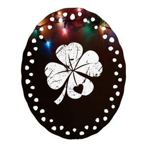 St Patricks Day Lucky Four Leaf Irish Shamrock with Heart Ceramic Oval Ornament