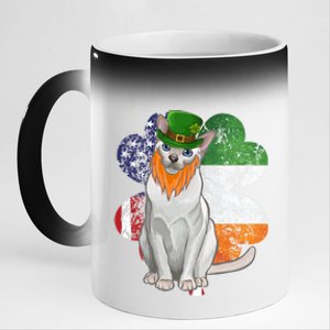 St Patricks Day Irish American Flag Tonkinese Cat Gift 11oz Black Color Changing Mug