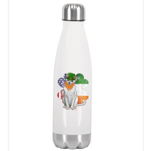 St Patricks Day Irish American Flag Tonkinese Cat Gift Stainless Steel Insulated Water Bottle