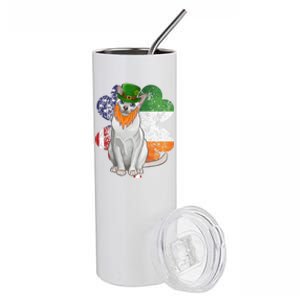 St Patricks Day Irish American Flag Tonkinese Cat Gift Stainless Steel Tumbler