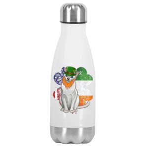 St Patricks Day Irish American Flag Tonkinese Cat Gift Stainless Steel Insulated Water Bottle