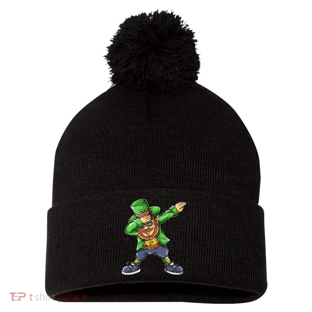 St Patricks Day Dabbing Leprechaun Dab Pom Pom 12in Knit Beanie