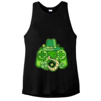 St Patricks Day Lucky Video Game Controller Ladies PosiCharge Tri-Blend Wicking Tank