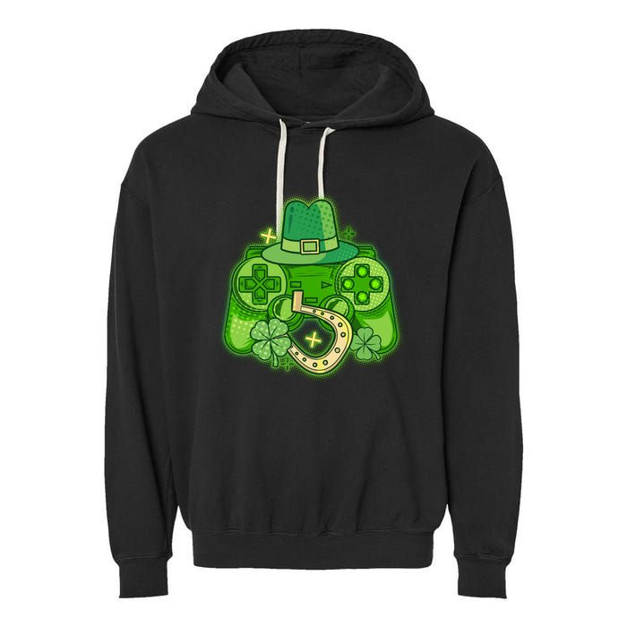 St Patricks Day Lucky Video Game Controller Garment-Dyed Fleece Hoodie