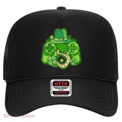 St Patricks Day Lucky Video Game Controller High Crown Mesh Back Trucker Hat