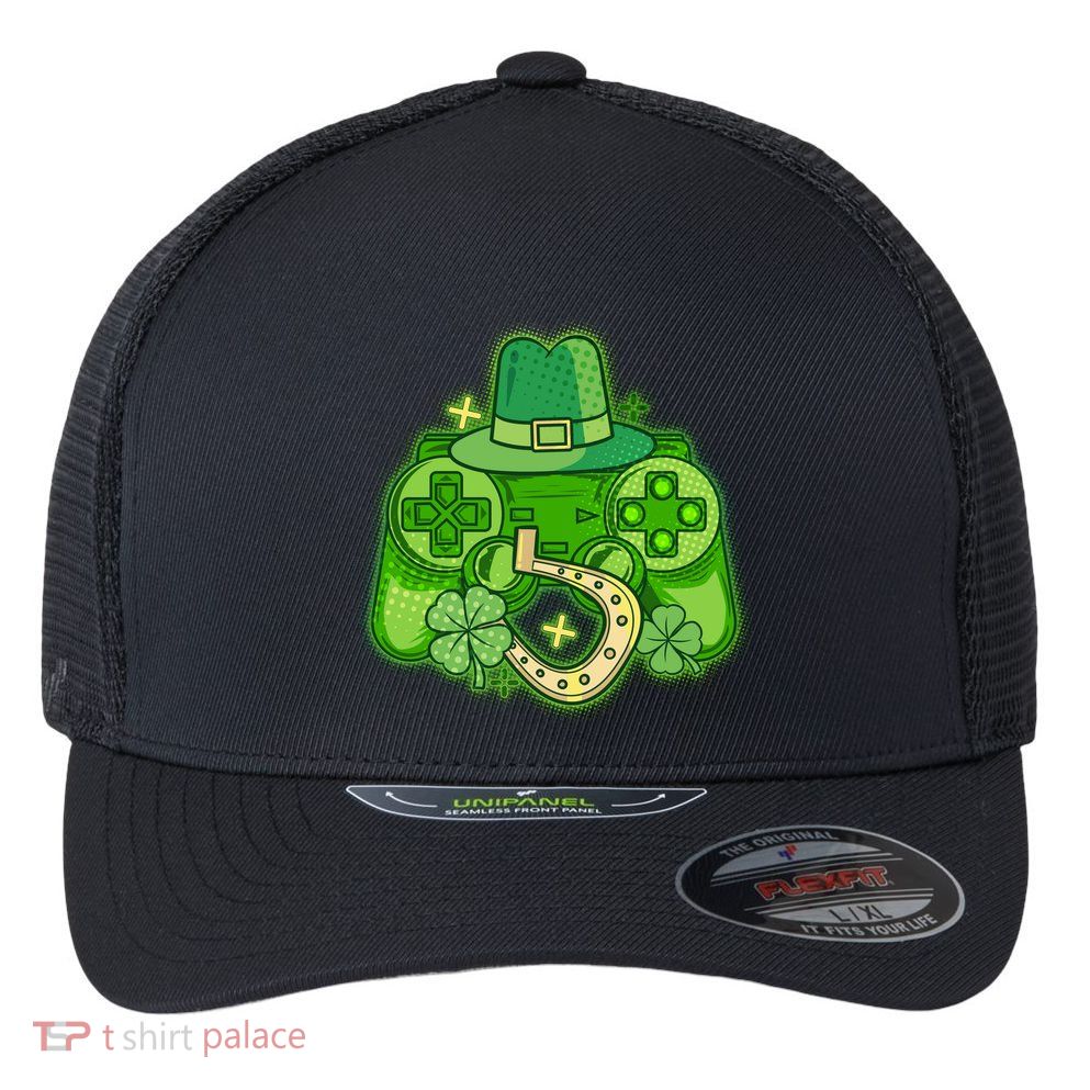 St Patricks Day Lucky Video Game Controller Flexfit Unipanel Trucker Cap