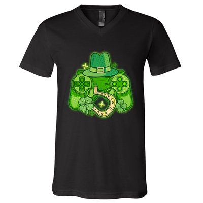 St Patricks Day Lucky Video Game Controller V-Neck T-Shirt