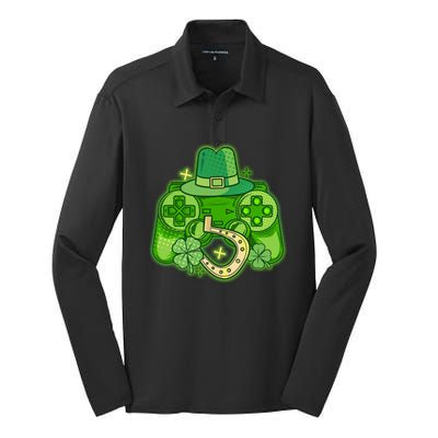 St Patricks Day Lucky Video Game Controller Silk Touch Performance Long Sleeve Polo