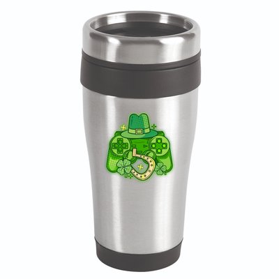 St Patricks Day Lucky Video Game Controller 16oz Travel Tumbler