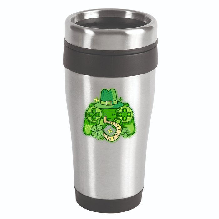 St Patricks Day Lucky Video Game Controller 16oz Travel Tumbler