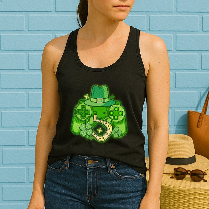 St Patricks Day Lucky Video Game Controller Womens Tank Top