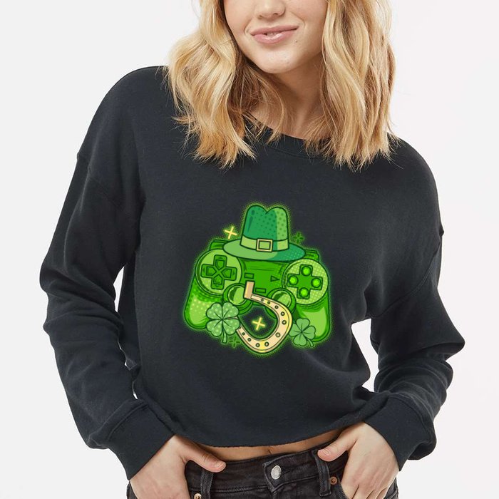 St Patricks Day Lucky Video Game Controller Cropped Pullover Crew