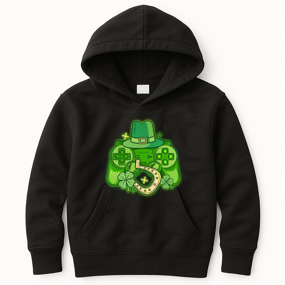 St Patricks Day Lucky Video Game Controller Kids Hoodie