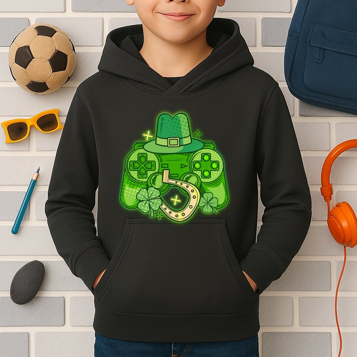 St Patricks Day Lucky Video Game Controller Kids Hoodie