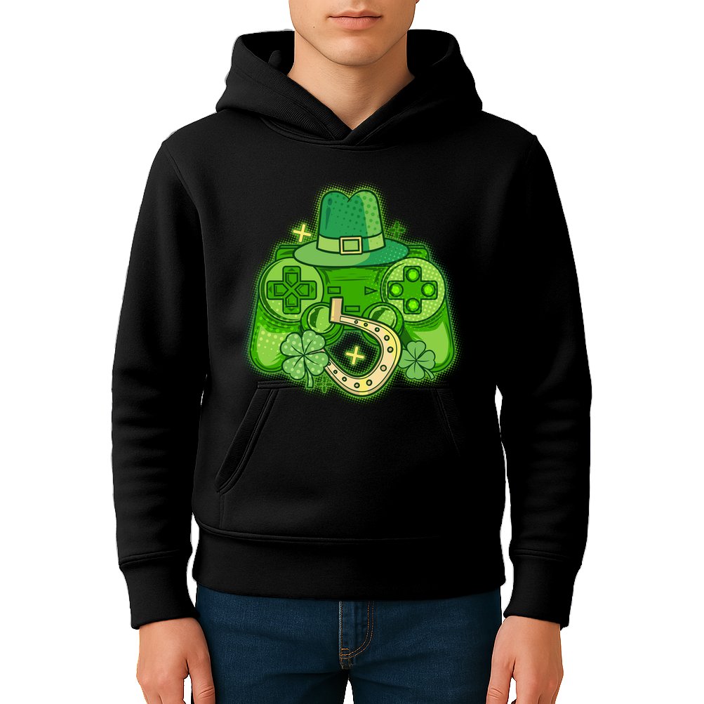 St Patricks Day Lucky Video Game Controller Kids Hoodie