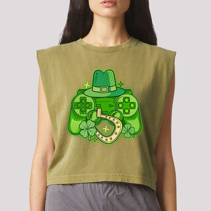 St Patricks Day Lucky Video Game Controller Garment-Dyed Women's Muscle Tee