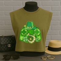 St Patricks Day Lucky Video Game Controller Garment-Dyed Women's Muscle Tee