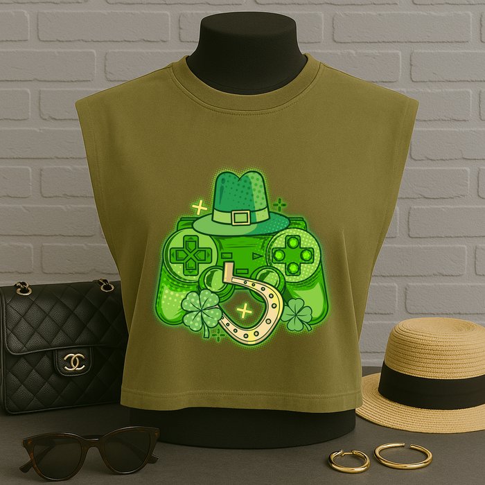 St Patricks Day Lucky Video Game Controller Garment-Dyed Women's Muscle Tee