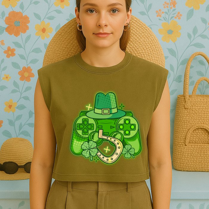 St Patricks Day Lucky Video Game Controller Garment-Dyed Women's Muscle Tee