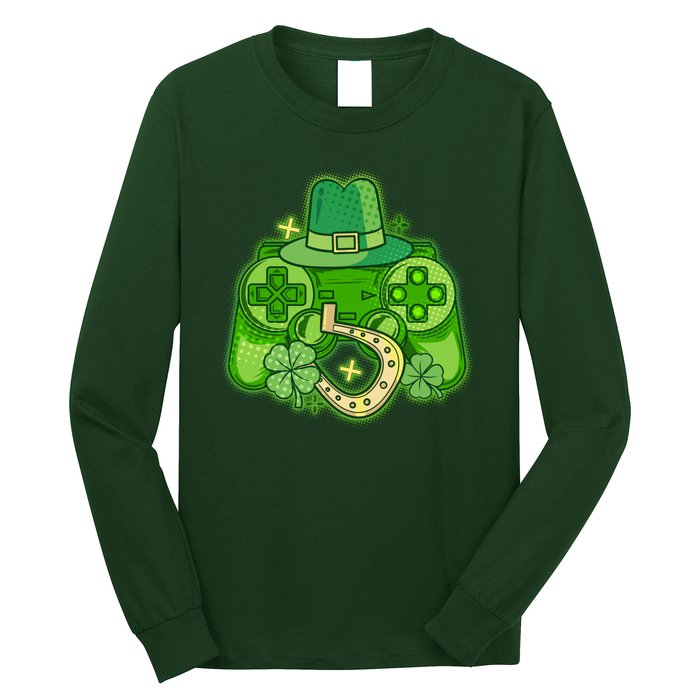 St Patricks Day Lucky Video Game Controller Long Sleeve Shirt