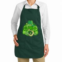St Patricks Day Lucky Video Game Controller Full-Length Apron With Pockets