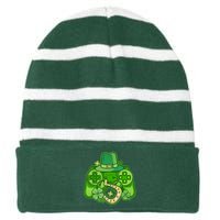 St Patricks Day Lucky Video Game Controller Striped Beanie with Solid Band