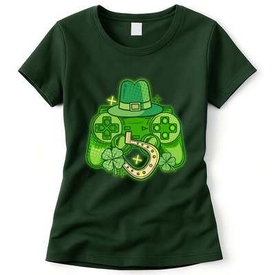 St Patricks Day Lucky Video Game Controller Womens T-Shirt