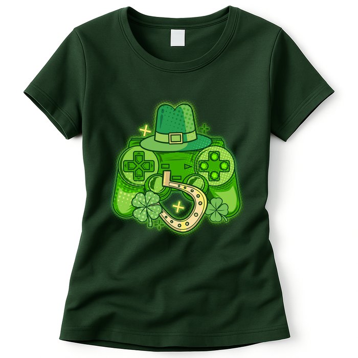 St Patricks Day Lucky Video Game Controller Womens T-Shirt