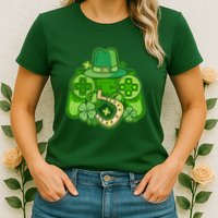St Patricks Day Lucky Video Game Controller Womens T-Shirt