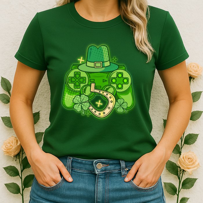 St Patricks Day Lucky Video Game Controller Womens T-Shirt