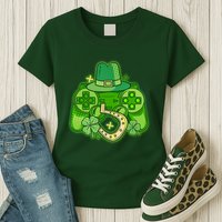 St Patricks Day Lucky Video Game Controller Womens T-Shirt