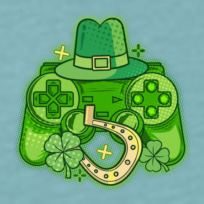 St Patricks Day Lucky Video Game Controller Sueded Cloud Jersey T-Shirt