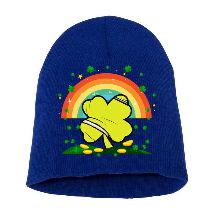 Saint Patricks Day Shenanigans Rainbow Tennis Ball Shamrock Gift Short Acrylic Beanie