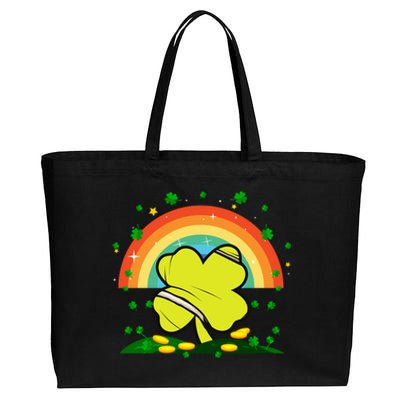 Saint Patricks Day Shenanigans Rainbow Tennis Ball Shamrock Gift Cotton Canvas Jumbo Tote