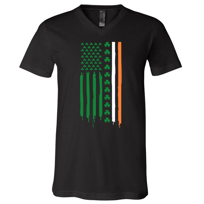 St Patricks Day Usa Flag Funny Gift V-Neck T-Shirt